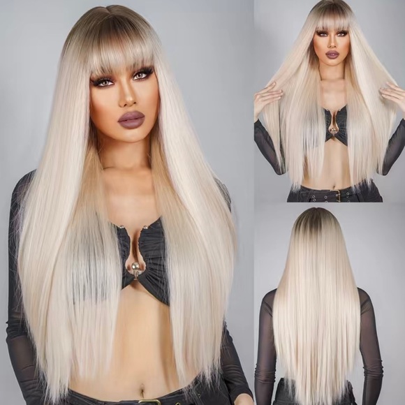 Human hair blend platinum blonde wig main image 5